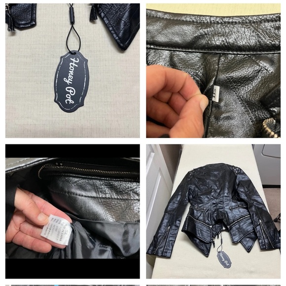 NWT SX Honey Pot XXS black faux leather spiked motorcycle jacket - Picture 3 of 11